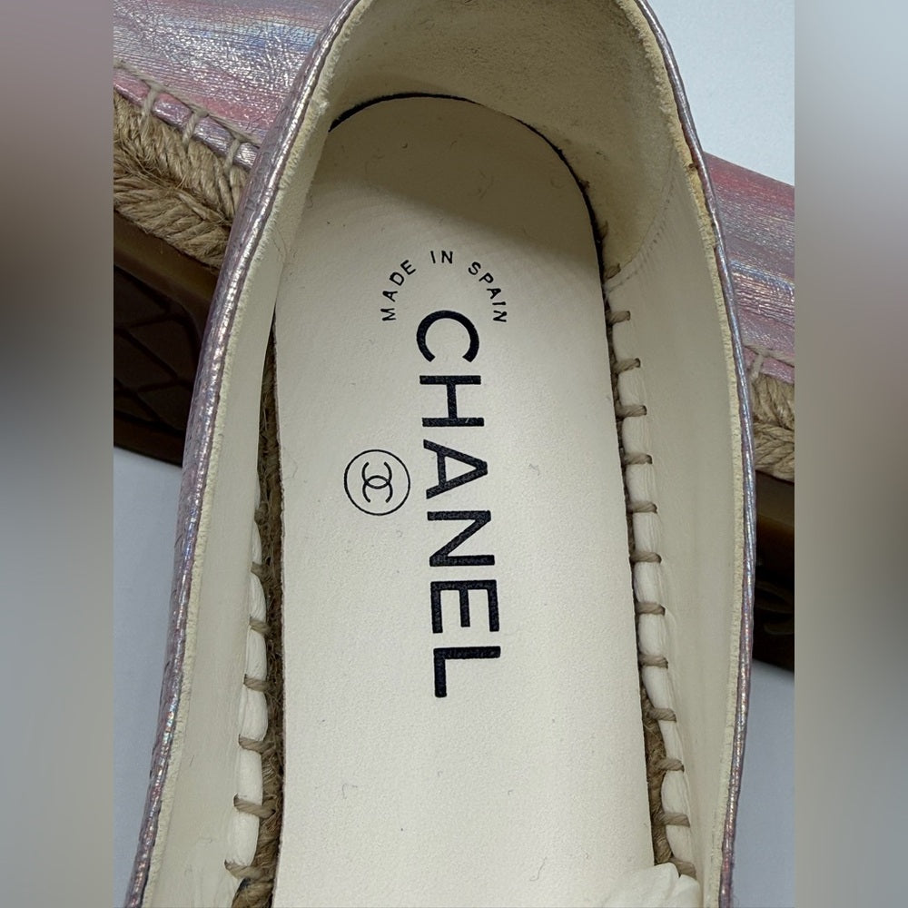 Chanel Pink & Silver Leather Espandrilles Woman Shoes Size 39
