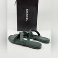Chanel Sandals Women Galfskin Green Leather Slides Size 38