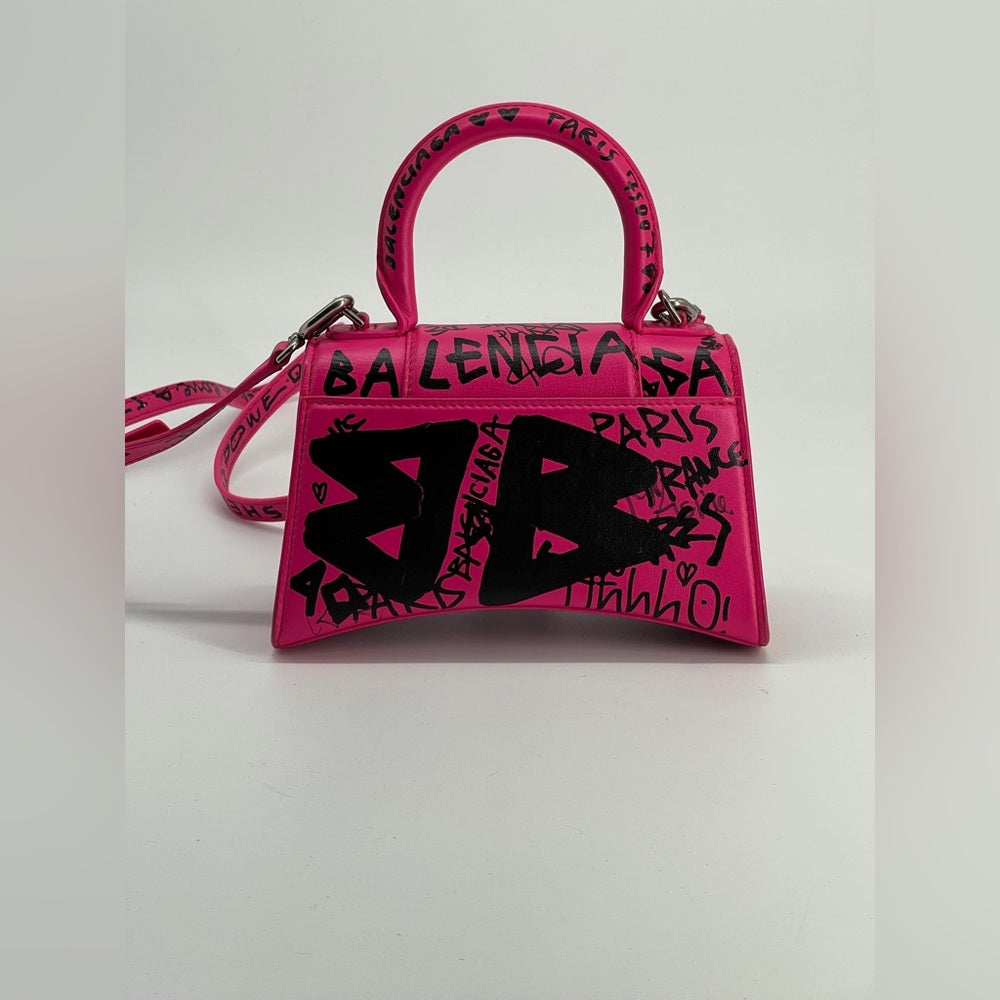 Balenciaga Graffiti Hourglass Top Handle Pink Leather Bag