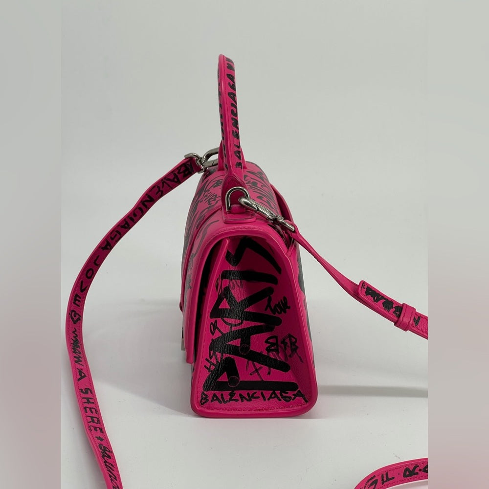 Balenciaga Graffiti Hourglass Top Handle Pink Leather Bag