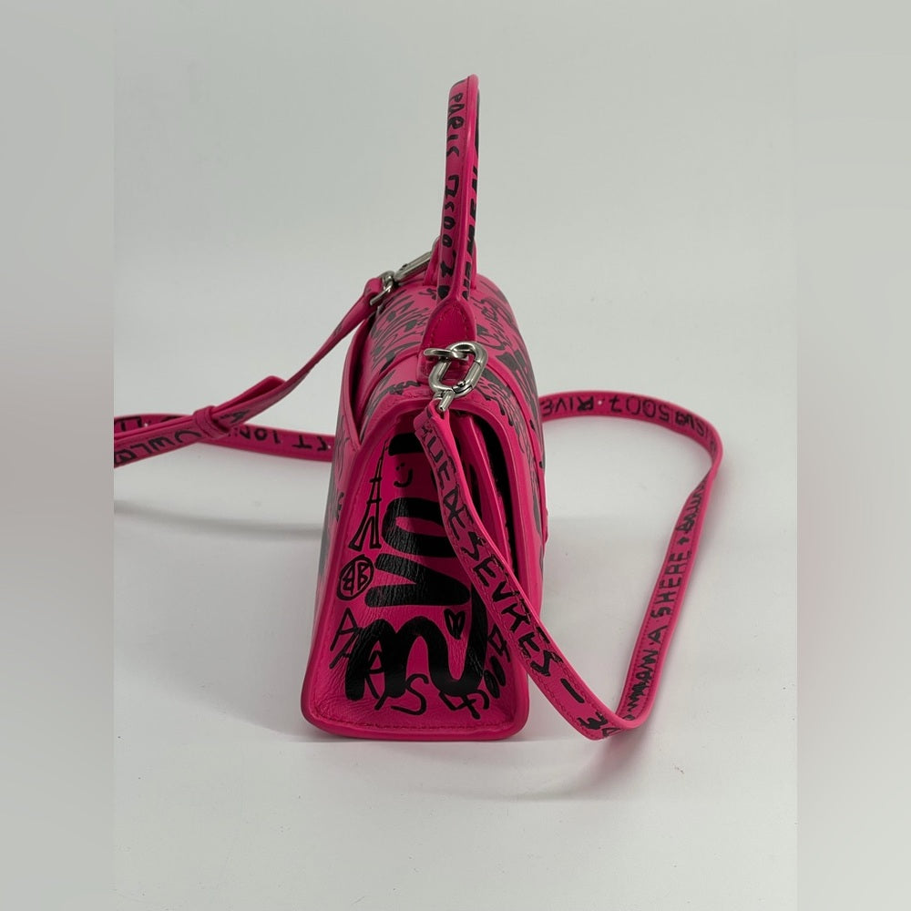 Balenciaga Graffiti Hourglass Top Handle Pink Leather Bag