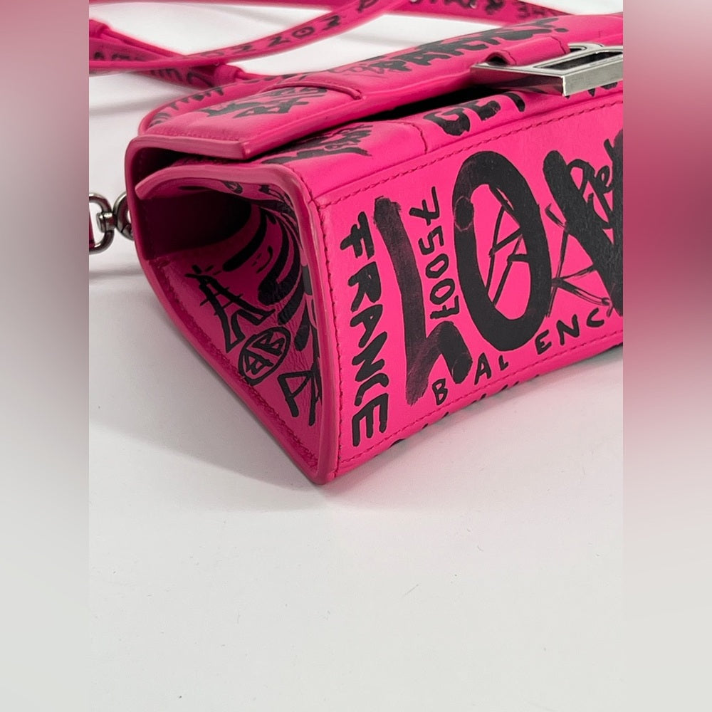 Balenciaga Graffiti Hourglass Top Handle Pink Leather Bag