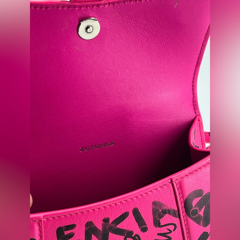 Balenciaga Graffiti Hourglass Top Handle Pink Leather Bag