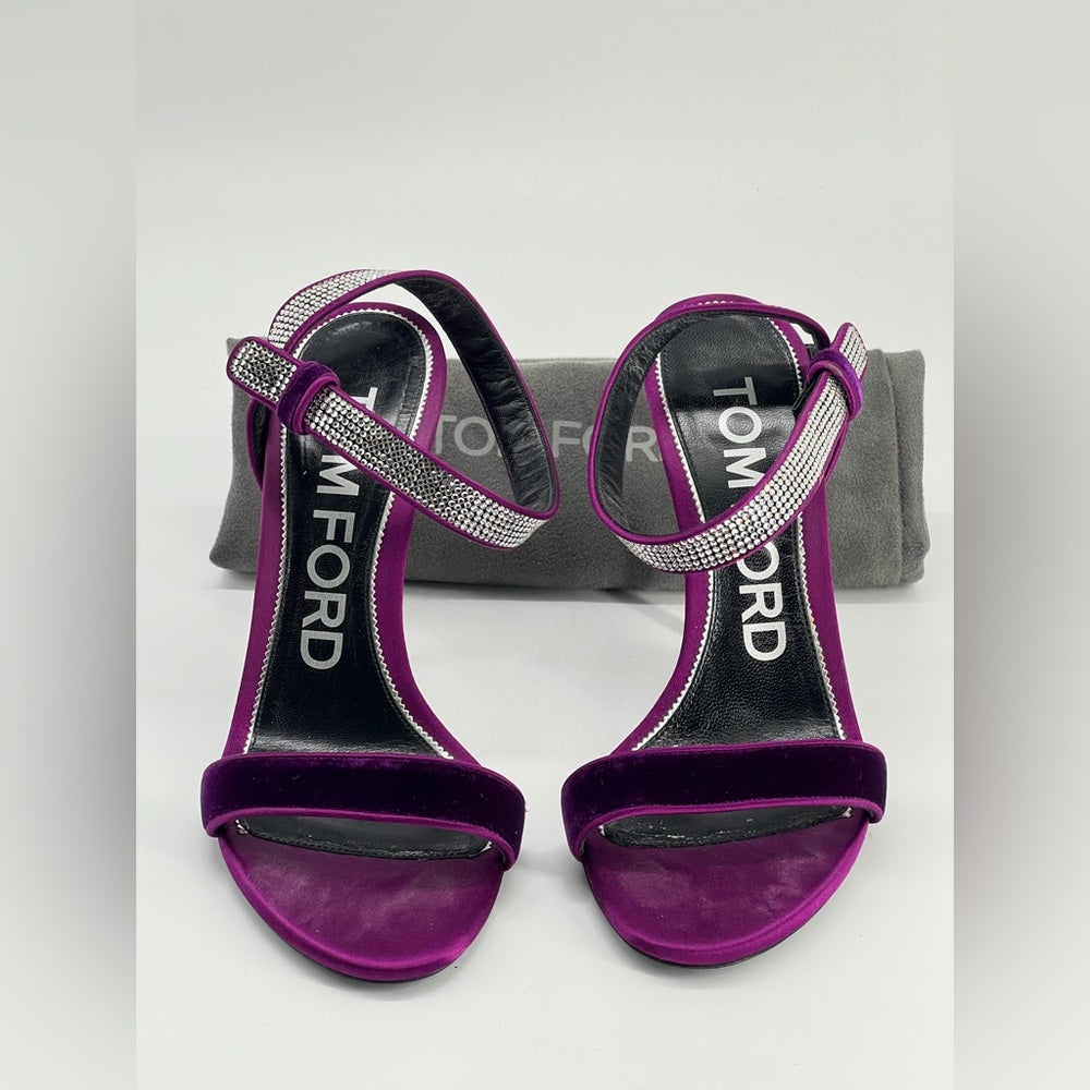 Tom Ford Purple Velvet Crystal Embellished Sandals Size 39 1/2