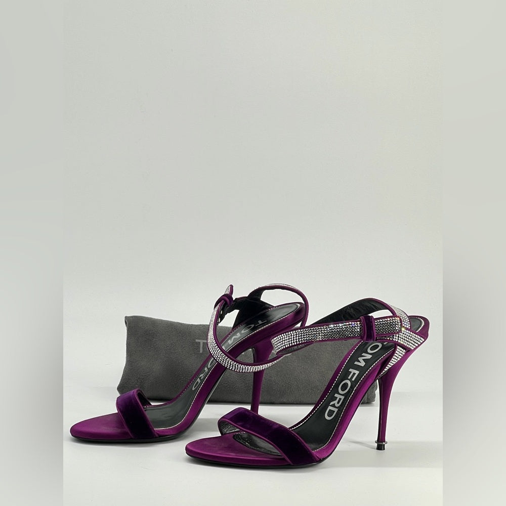 Tom Ford Purple Velvet Crystal Embellished Sandals Size 39 1/2
