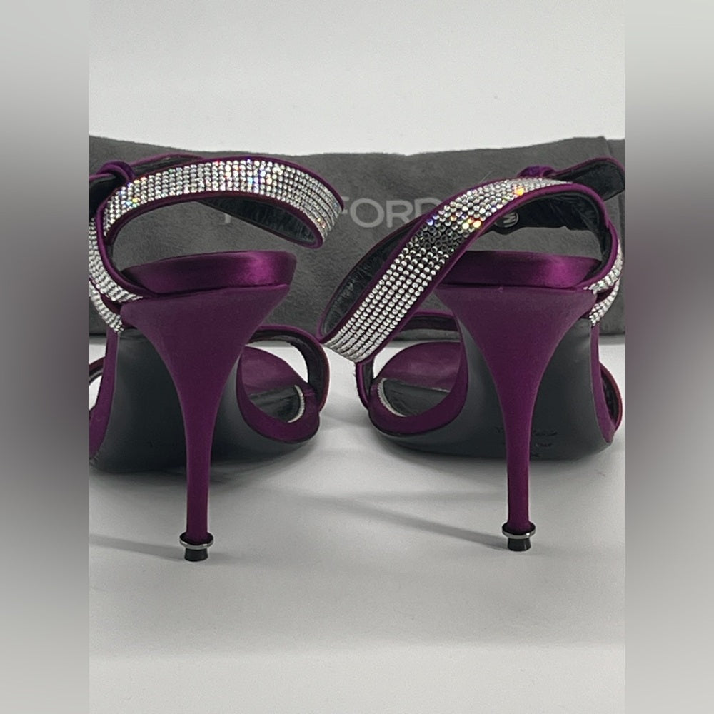 Tom Ford Purple Velvet Crystal Embellished Sandals Size 39 1/2