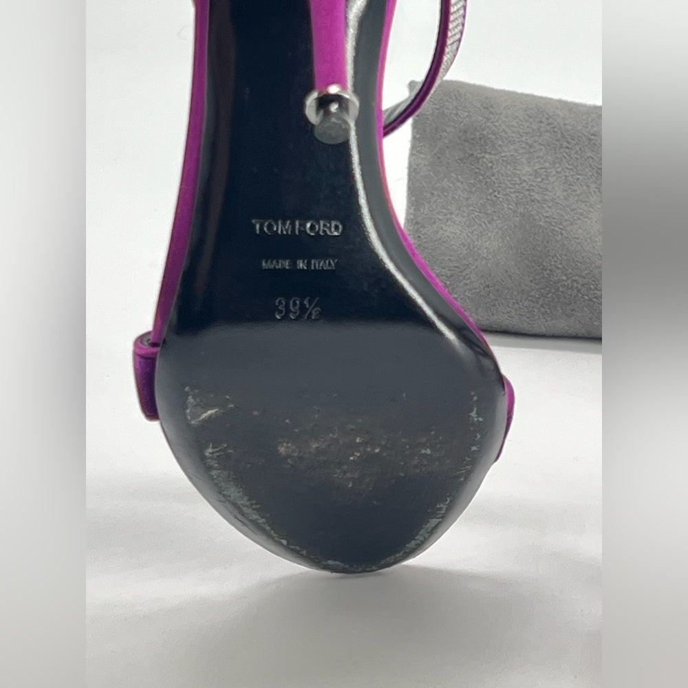 Tom Ford Purple Velvet Crystal Embellished Sandals Size 39 1/2