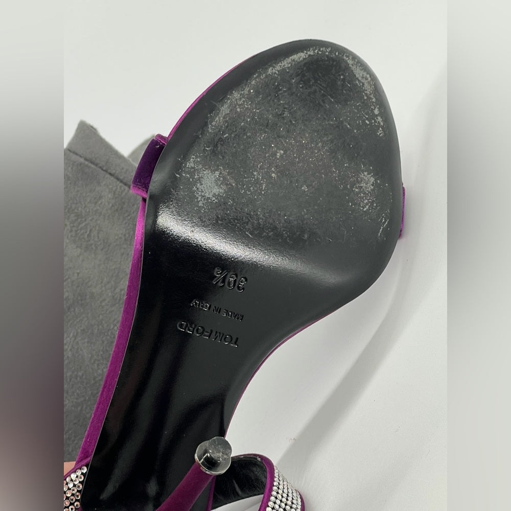 Tom Ford Purple Velvet Crystal Embellished Sandals Size 39 1/2