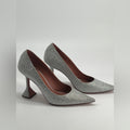 Amina Muaddi Silver Glitter Pointed Toe Heels Size 39