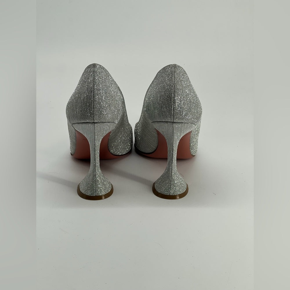 Amina Muaddi Silver Glitter Pointed Toe Heels Size 39