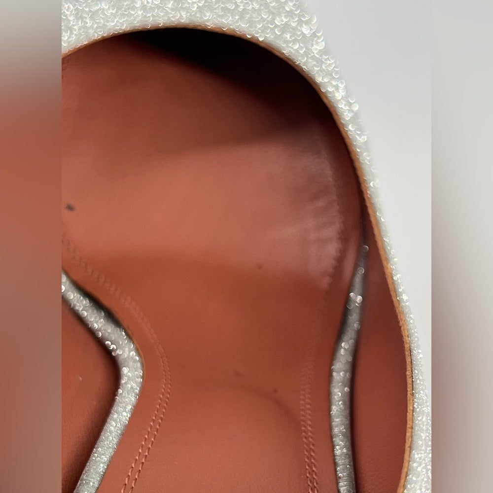 Amina Muaddi Silver Glitter Pointed Toe Heels Size 39