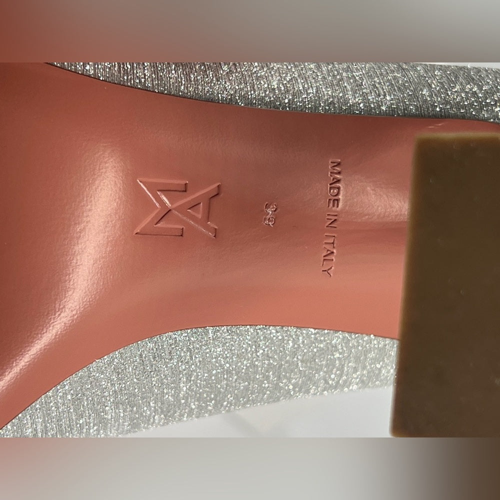 Amina Muaddi Silver Glitter Pointed Toe Heels Size 39