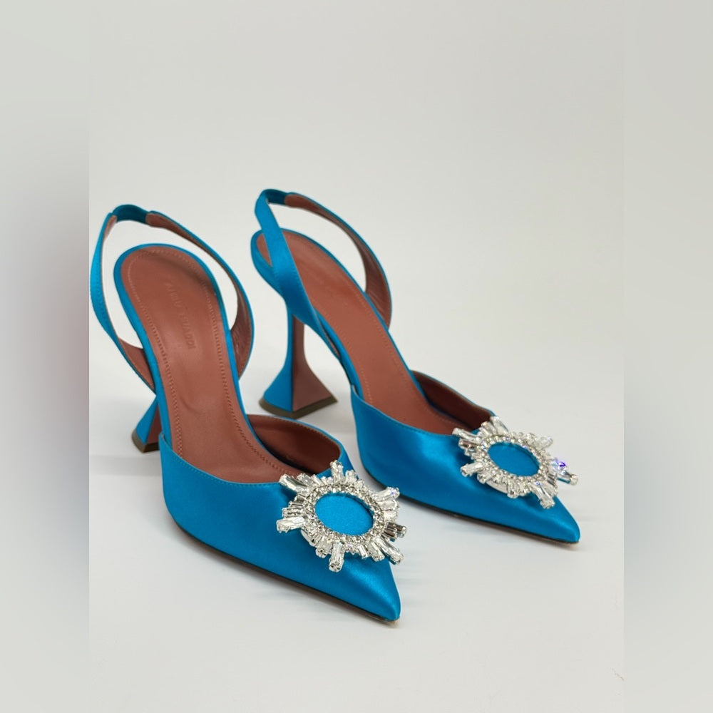 Amida Muaddi Begum Satin Slingback Pumps Blue 38 1/2