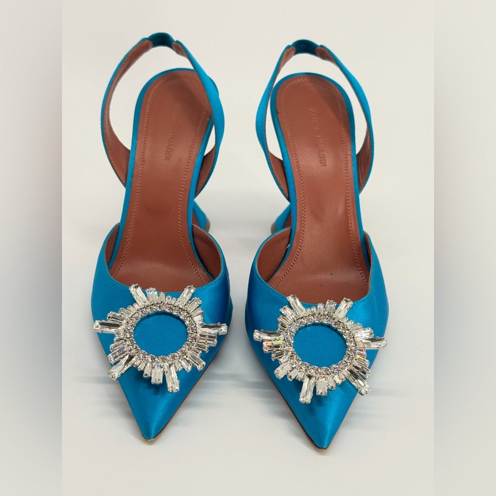 Amida Muaddi Begum Satin Slingback Pumps Blue 38 1/2