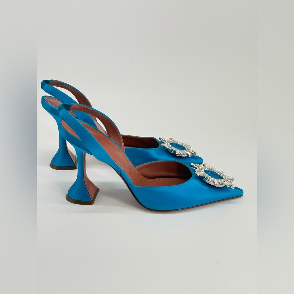 Amida Muaddi Begum Satin Slingback Pumps Blue 38 1/2