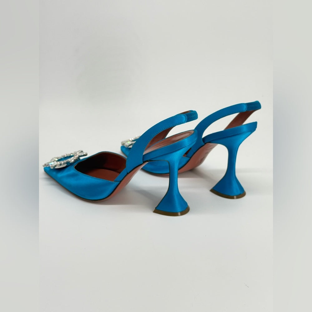 Amida Muaddi Begum Satin Slingback Pumps Blue 38 1/2