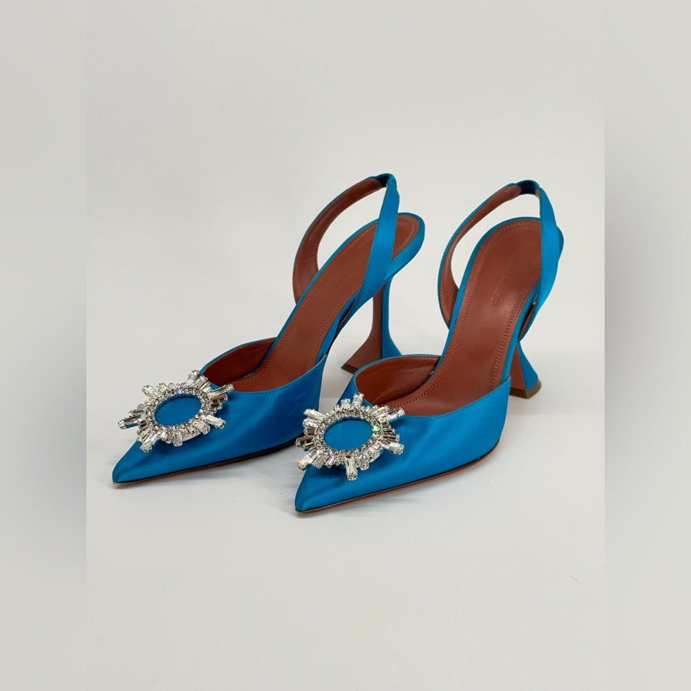 Amida Muaddi Begum Satin Slingback Pumps Blue 38 1/2