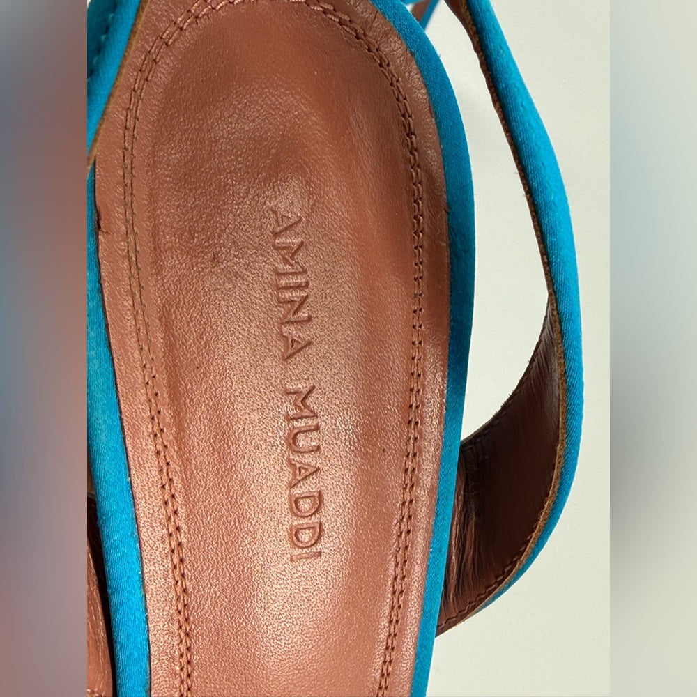 Amida Muaddi Begum Satin Slingback Pumps Blue 38 1/2
