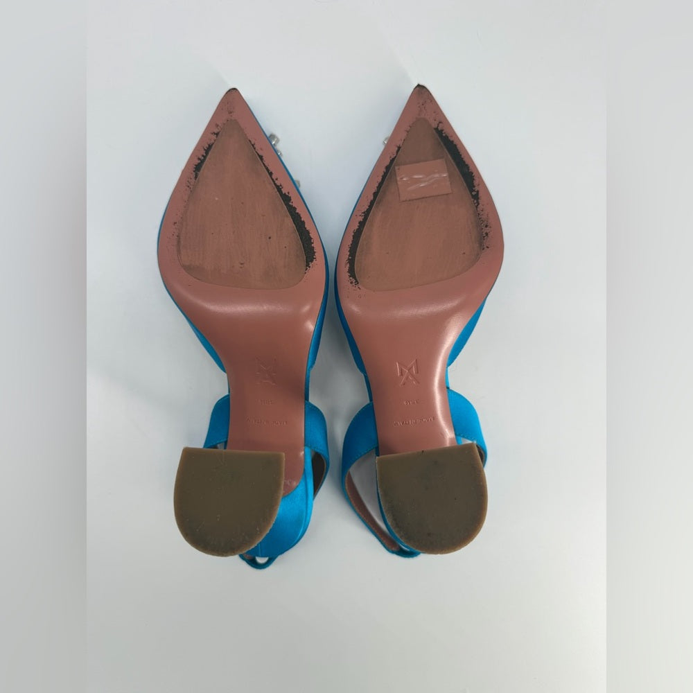 Amida Muaddi Begum Satin Slingback Pumps Blue 38 1/2