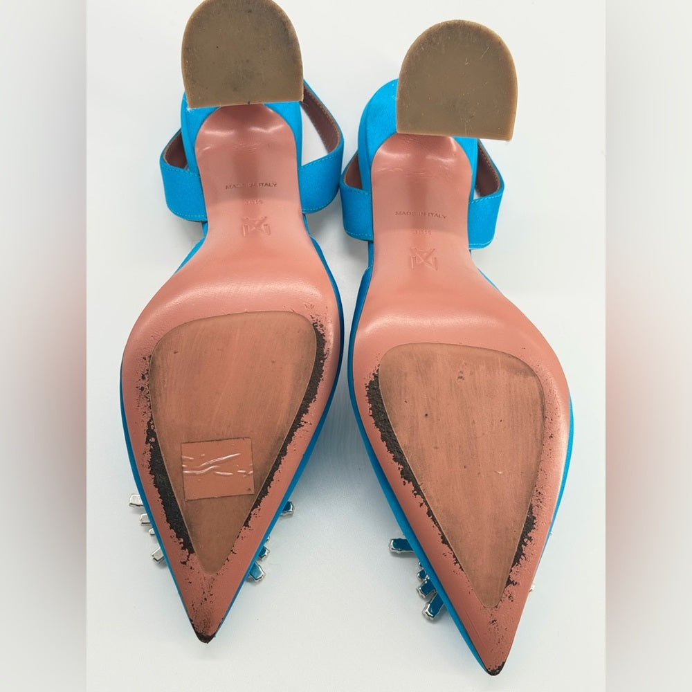 Amida Muaddi Begum Satin Slingback Pumps Blue 38 1/2