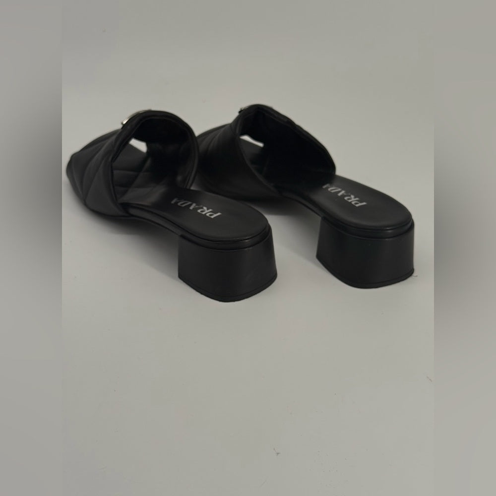 PRADA Diagram Slide Sandal Black Leather Size 39