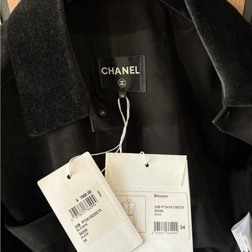 Chanel 2022 Lambskin Denim Jacket w/ Tags size 34 Black