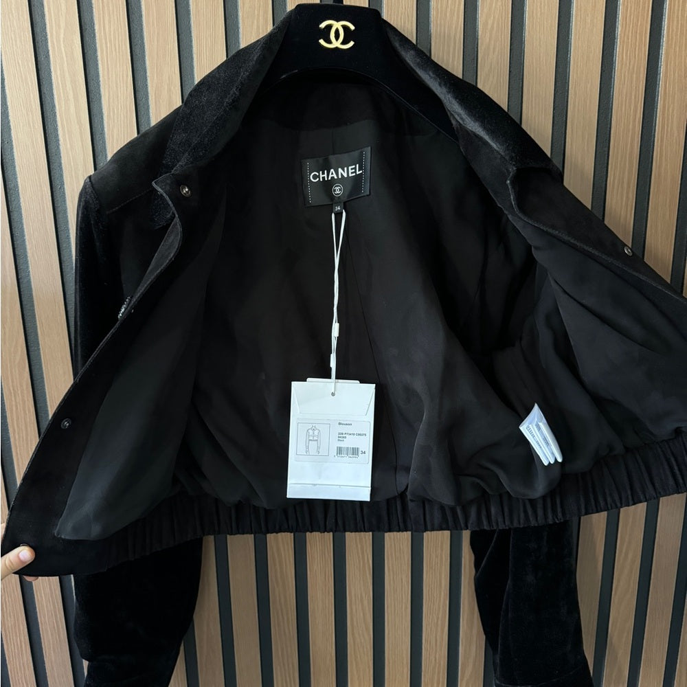 Chanel 2022 Lambskin Denim Jacket w/ Tags size 34 Black