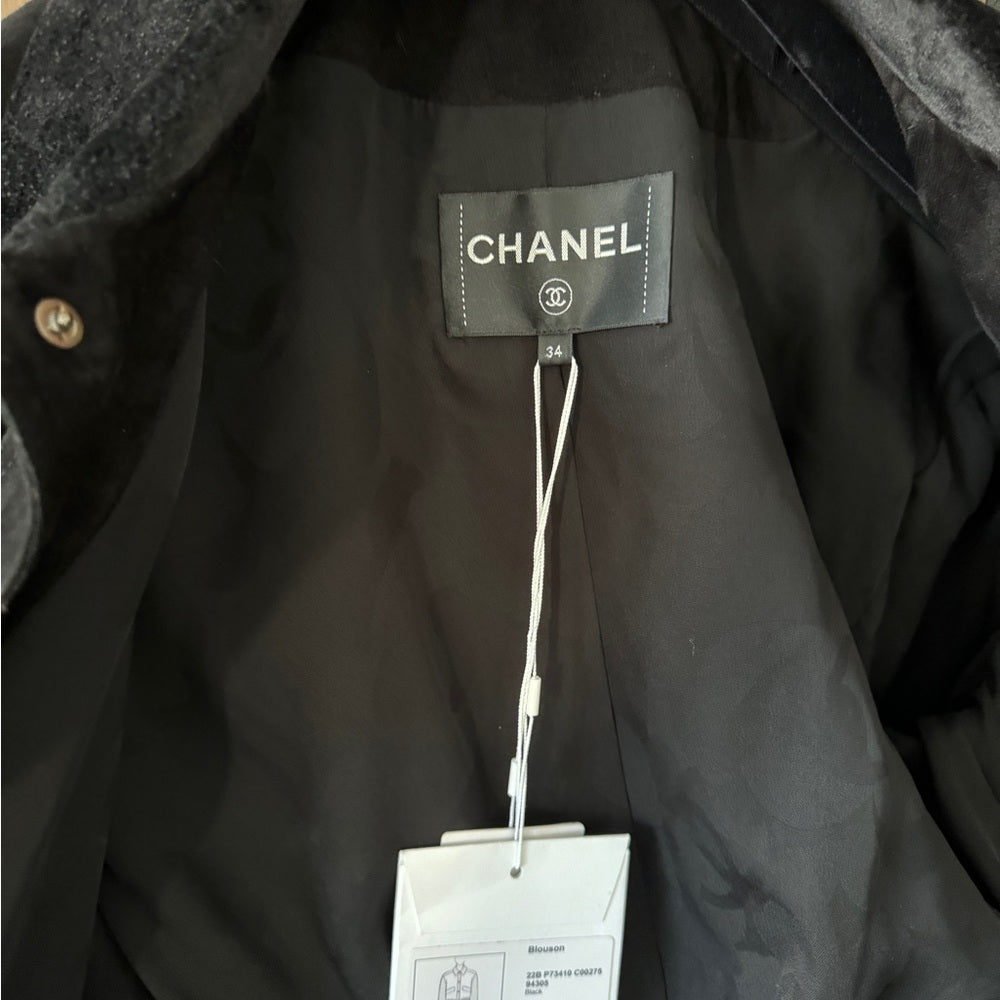 Chanel 2022 Lambskin Denim Jacket w/ Tags size 34 Black