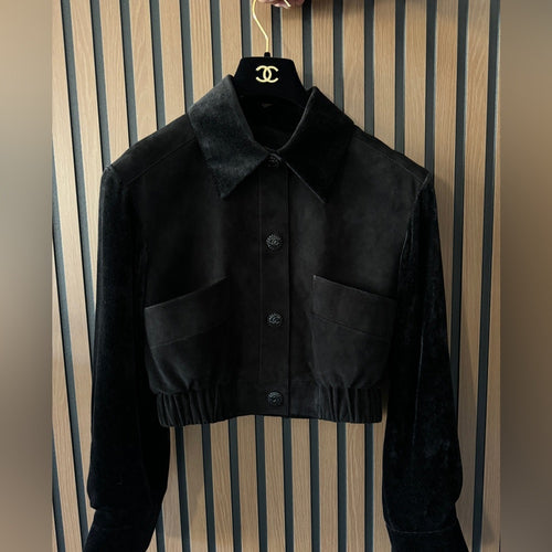Chanel 2022 Lambskin Denim Jacket w/ Tags size 34 Black