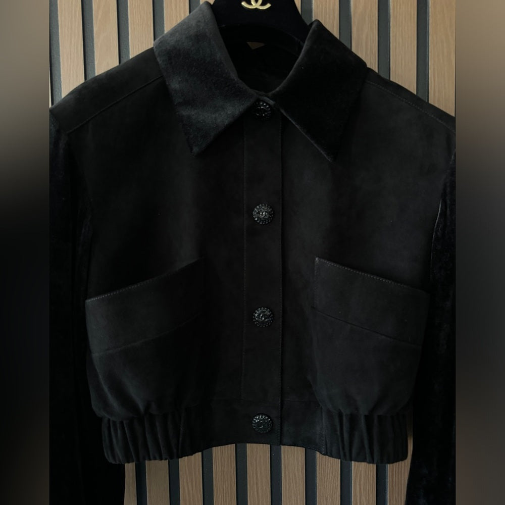Chanel 2022 Lambskin Denim Jacket w/ Tags size 34 Black