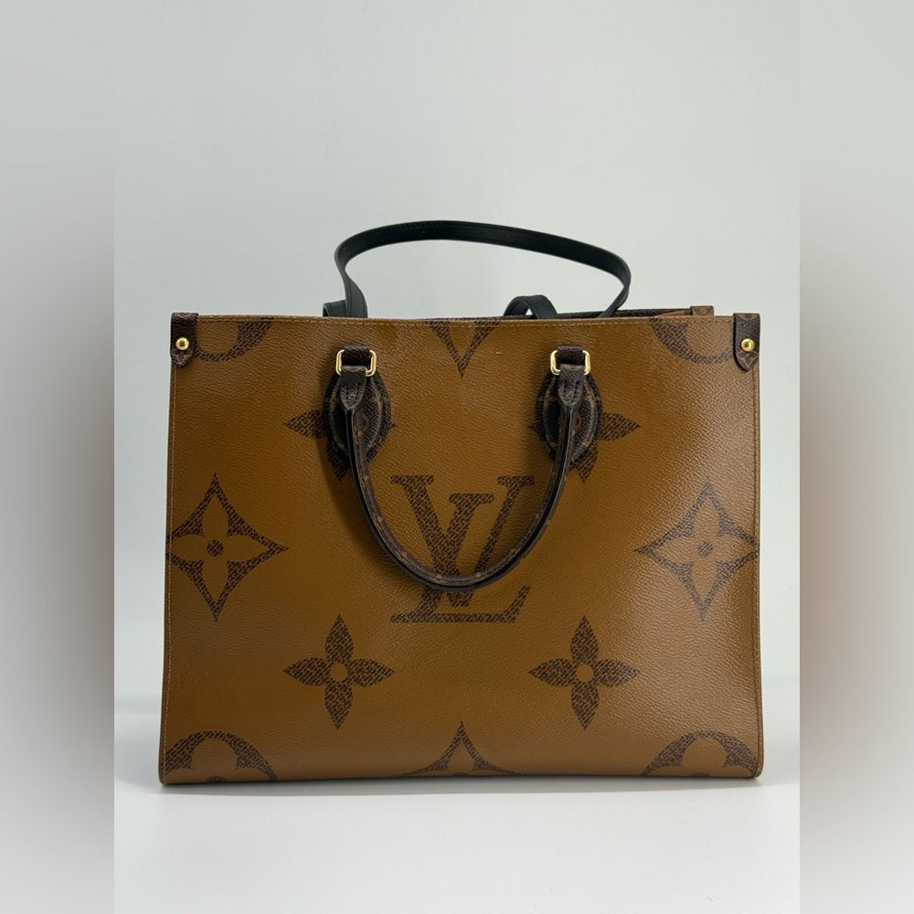 Louis Vuitton On The Go Tote Bag MM Brown Monogram Reverse Leather Bag