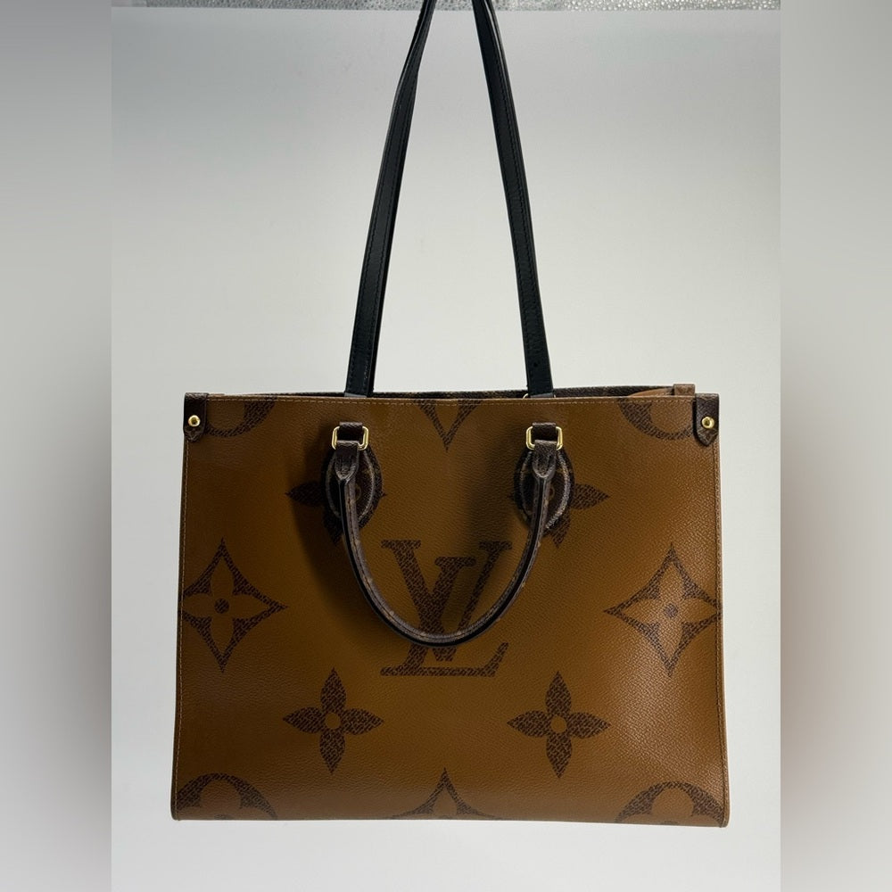 Louis Vuitton On The Go Tote Bag MM Brown Monogram Reverse Leather Bag