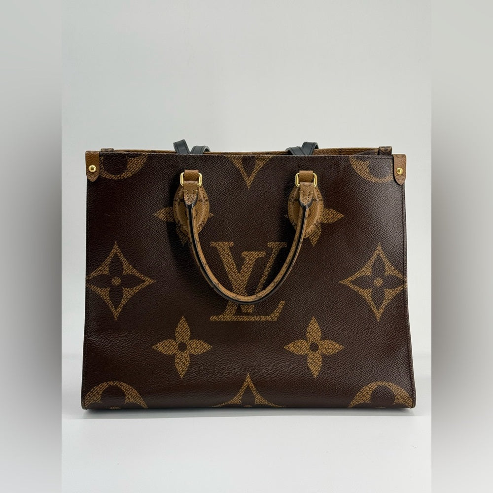 Louis Vuitton On The Go Tote Bag MM Brown Monogram Reverse Leather Bag
