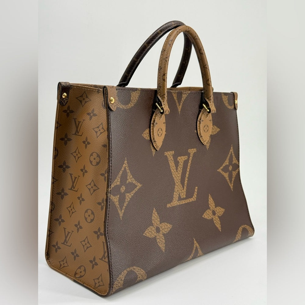 Louis Vuitton On The Go Tote Bag MM Brown Monogram Reverse Leather Bag