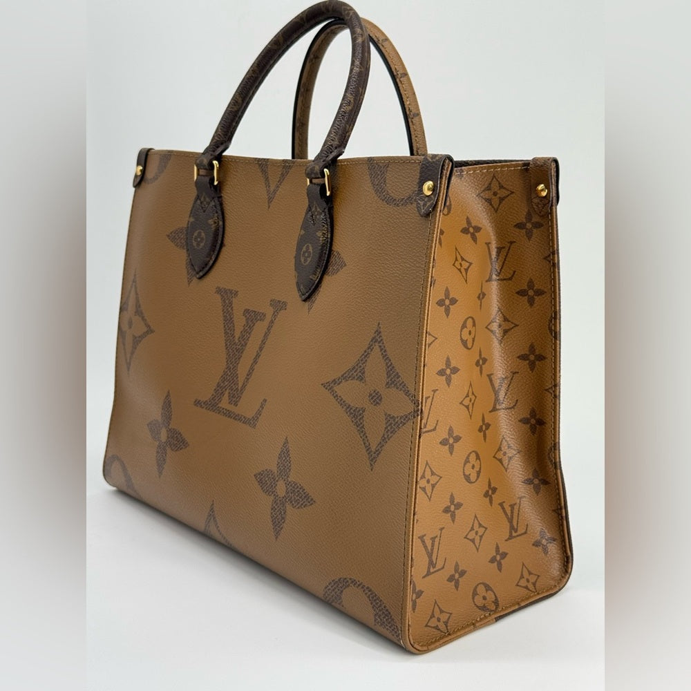 Louis Vuitton On The Go Tote Bag MM Brown Monogram Reverse Leather Bag