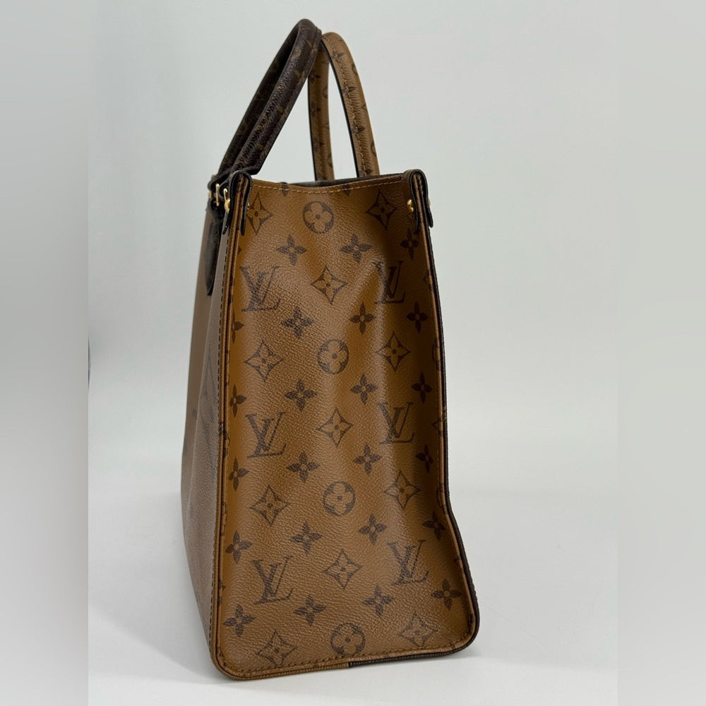 Louis Vuitton On The Go Tote Bag MM Brown Monogram Reverse Leather Bag