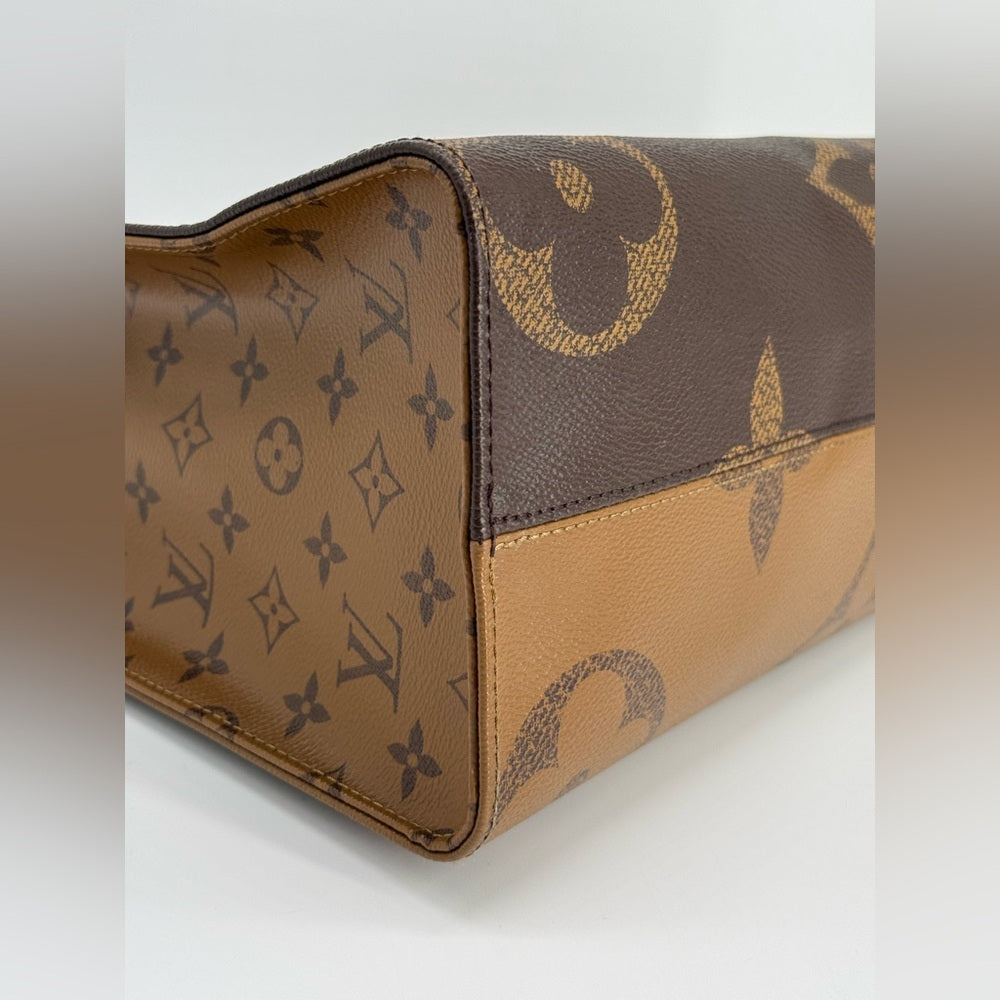 Louis Vuitton On The Go Tote Bag MM Brown Monogram Reverse Leather Bag