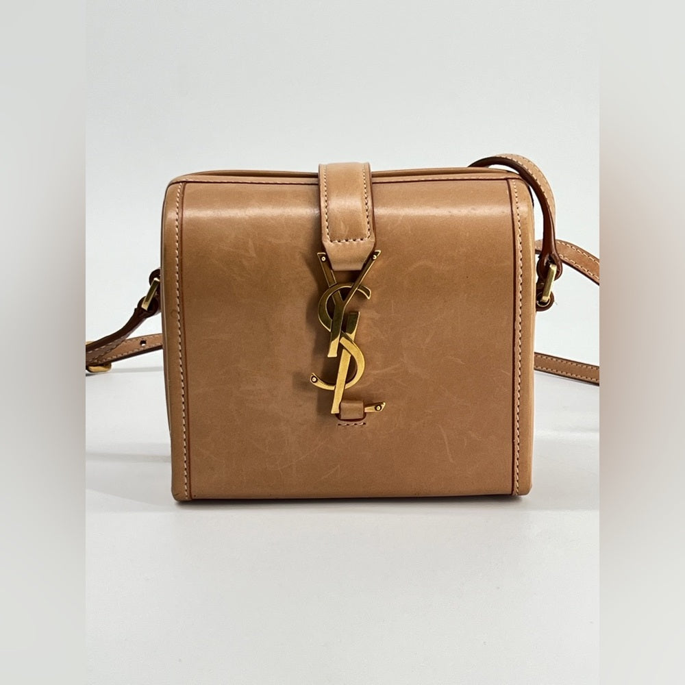 Saint Laurent Mini Box Beige Leather Crossbody Bag