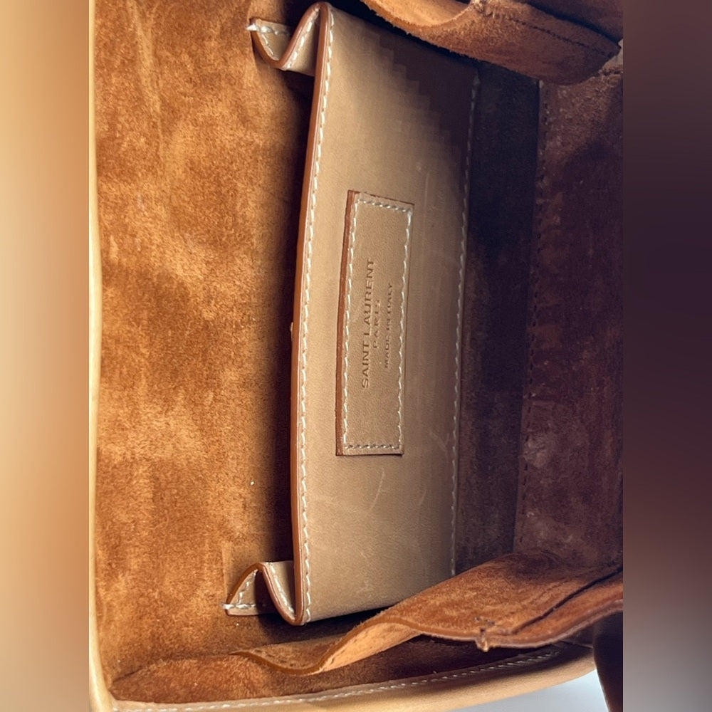 Saint Laurent Mini Box Beige Leather Crossbody Bag