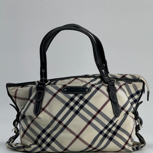 BURBERRY Nova Check Blue Label Tote Bag Nylon Beige
