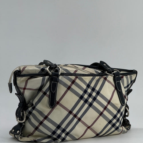 BURBERRY Nova Check Blue Label Tote Bag Nylon Beige