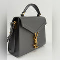 Saint Laurent Mini Cassandra Top Handle Bag In Grain Grey Leather