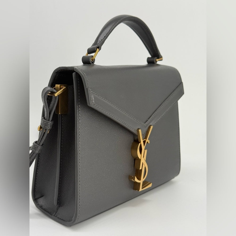 Saint Laurent Mini Cassandra Top Handle Bag In Grain Grey Leather