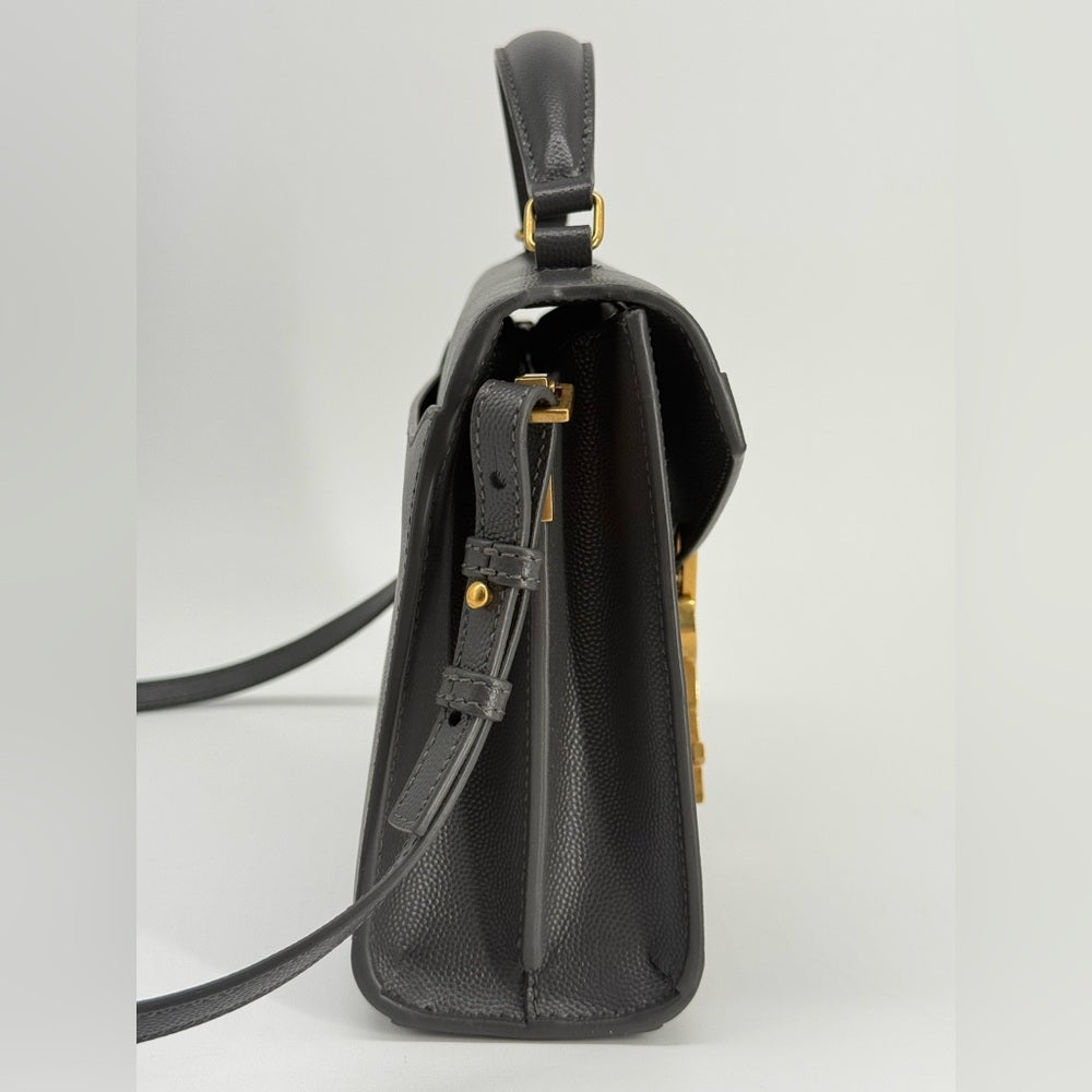 Saint Laurent Mini Cassandra Top Handle Bag In Grain Grey Leather
