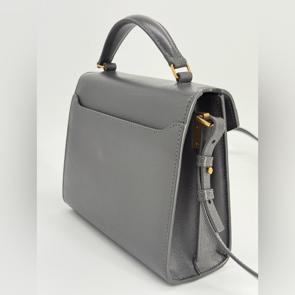 Saint Laurent Mini Cassandra Top Handle Bag In Grain Grey Leather