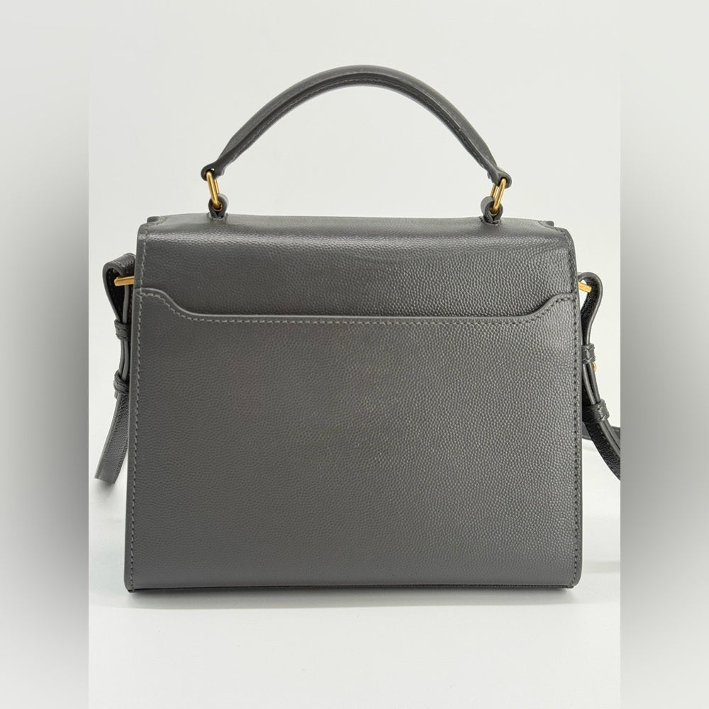 Saint Laurent Mini Cassandra Top Handle Bag In Grain Grey Leather