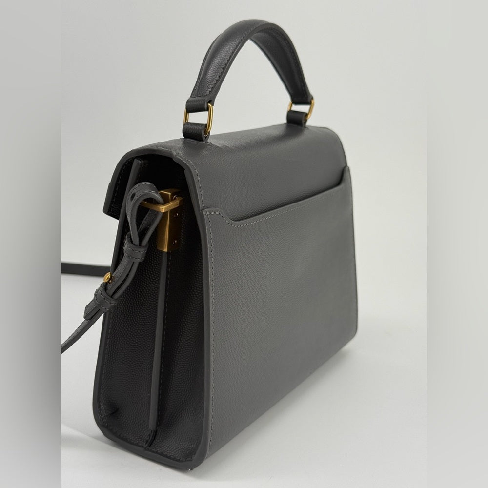 Saint Laurent Mini Cassandra Top Handle Bag In Grain Grey Leather