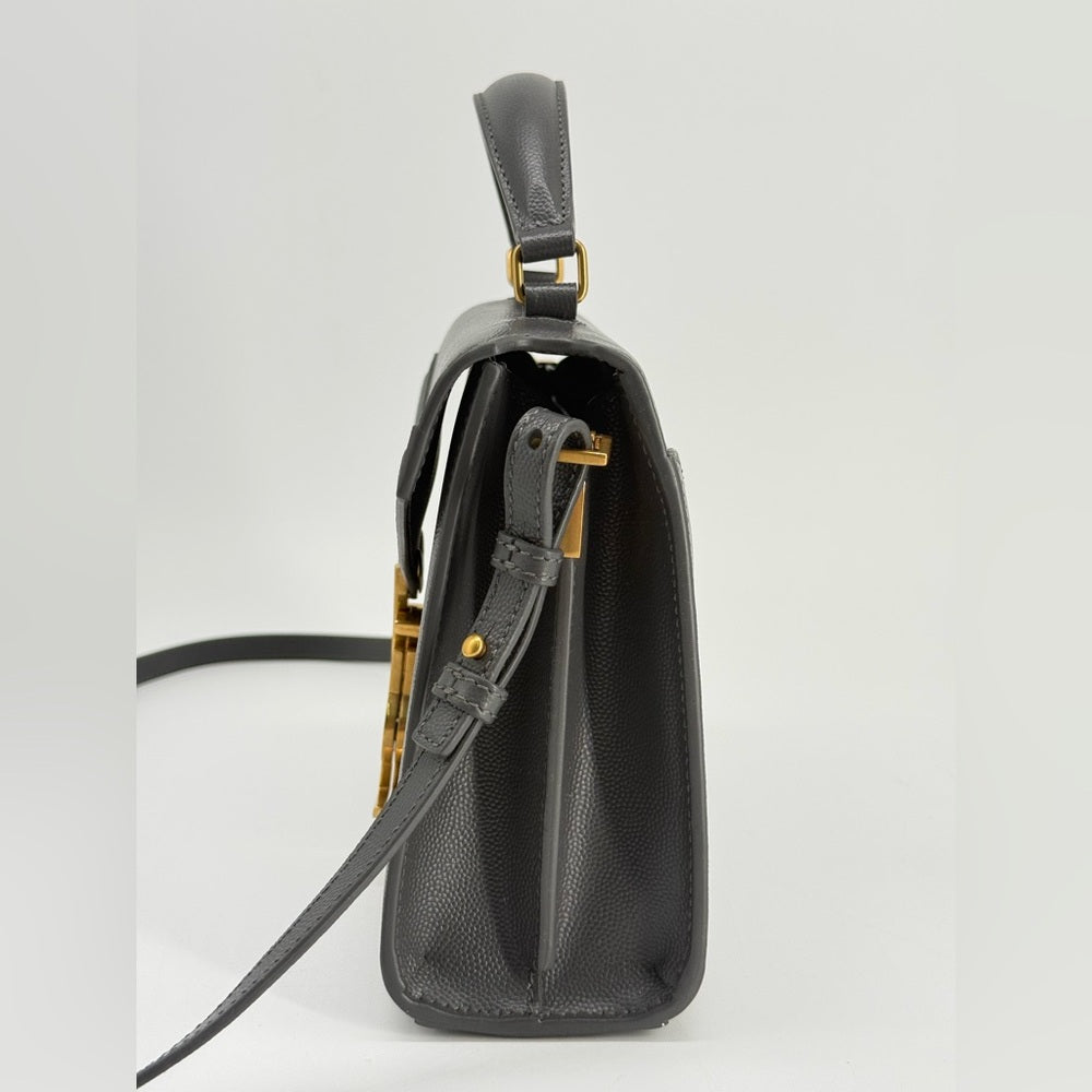 Saint Laurent Mini Cassandra Top Handle Bag In Grain Grey Leather