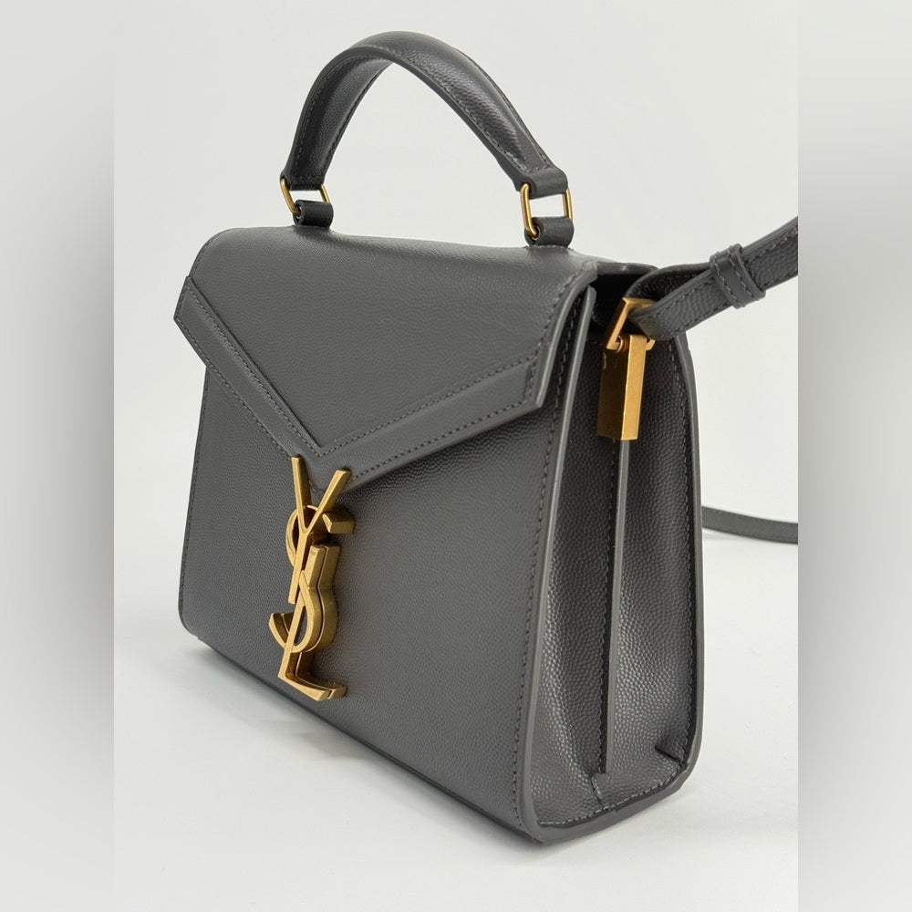 Saint Laurent Mini Cassandra Top Handle Bag In Grain Grey Leather