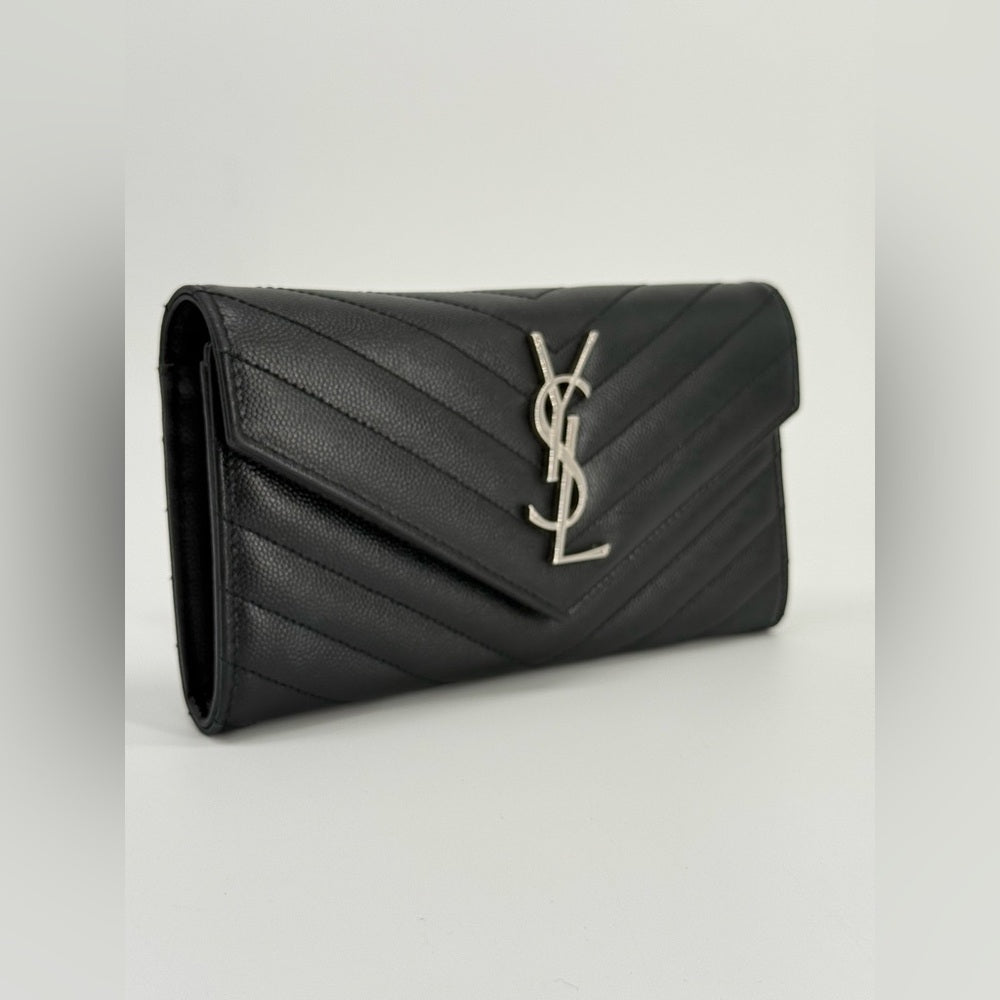Saint Laurent Matelasse Chevron Leather Large Flap Wallet